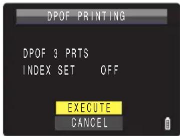 DPOF PRINTING DPOF 3 PRTS INDEX SET OFF EXECUTE CANCEL