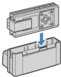 Two views of a mechanical component with a blue arrow indicating a transformation or assembly (no text or symbols present)