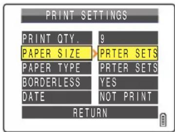 PRINT SETTINGS PRINT QTY. 9 PAPER SIZE PRINTER SETS PAPER TYPE PRINTER SETS BORDERLESS YES DATE NOT PRINT RETURN