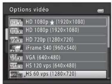 Options vidéo HD 1080p (1920x1080) HD 1080p (1920x1080) HD 720p (1280x720) iFrame 540 (960x540) VGA (640x480) HS 120 vps (640x480) HS 60 vps (1280x720)