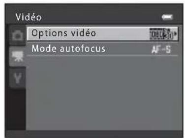 Vidéo Options vidéo Mode autofocus AF-S