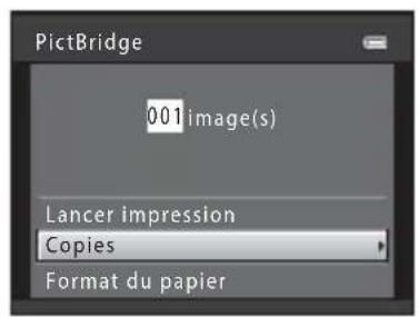 PictBridge 001 image(s) Lancer impression Copies Format du papier