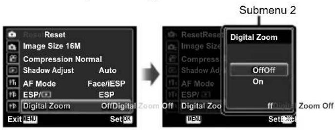 OLYMPUS SP-620UZ Traveller - Use △▽ to select the desired submenu 1 and then press the ⏻ button. - 1
