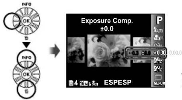 OLYMPUS SP-620UZ Traveller - Select the exposure compensation option in the function menu. - 1