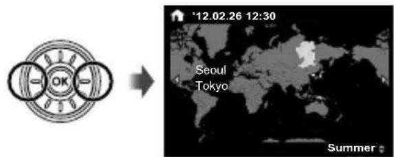 OLYMPUS SZ-31MR Traveller - Use ◀▶ to select the [↑] time zone and then press the ⏻ button. - 1