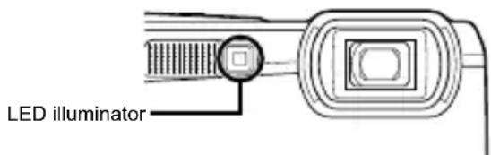 OLYMPUS Tough TG-620 - Press and hold the 🔒 button down until the LED illuminator lights up. - 1