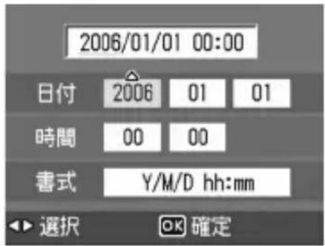 2006/01/01 00:00 日付 2006 01 01 時間 00 00 書式 Y/M/D hh:mm ▶ 選択 OK 確定