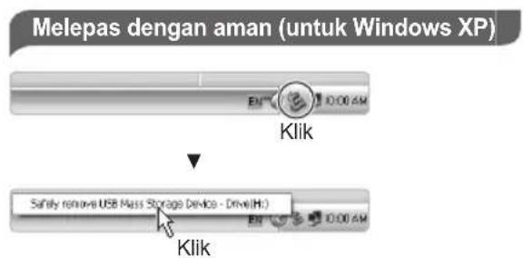 Melepas dengan aman (untuk Windows XP) Klik Safety remove USB Mass Storage Device - Drive(H:) Klik