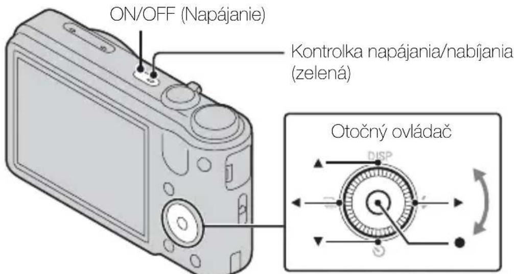 ON/OFF (Napájanie) Kontrolka napájania/nabíjania (zelená) Otočný ovládač