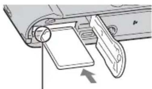 Diagram of a device's internal components with a magnified view showing a screen and a paper clip (no text or symbols)