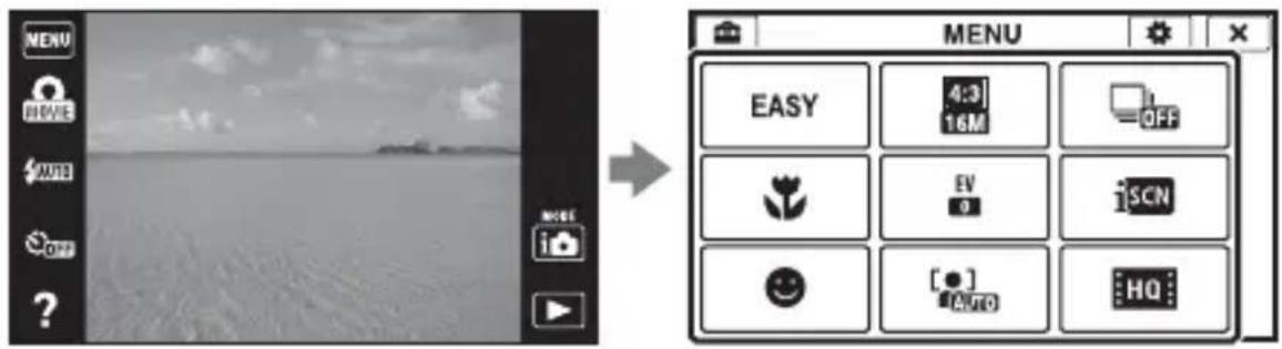 MENU MOVE AUTO OFF ? MENU EASY 4:3 16M OFF EV 0 iSCN [●] AUTO HQ