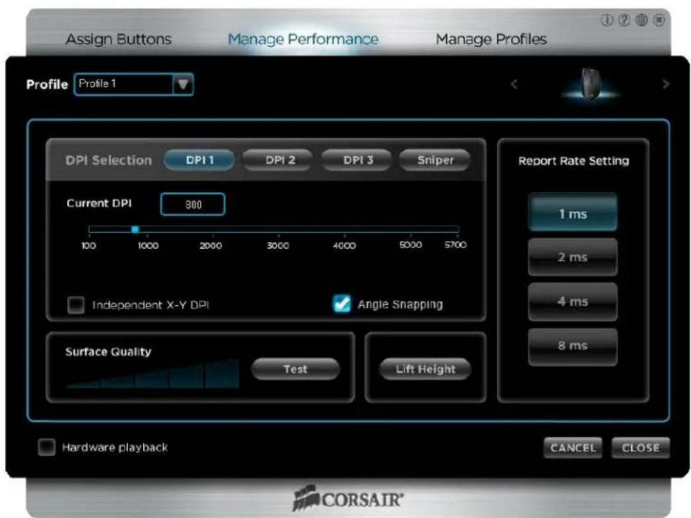 CORSAIR Vengeance M90 - Manage Performance Screen - 1