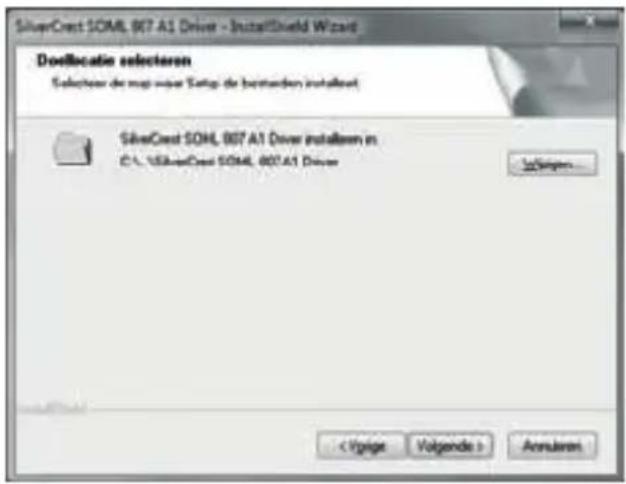 SilverCrest S0ML 807 A1 Driver - InstallShield Wizard Doollocate selectoren Selectoren de map user Setup de bestanden installout SilverCrest S0ML 807 A1 Driver installaren in C:\SilverCrest S0ML 807 A1 Driver < Upiate Volgende > Annularen