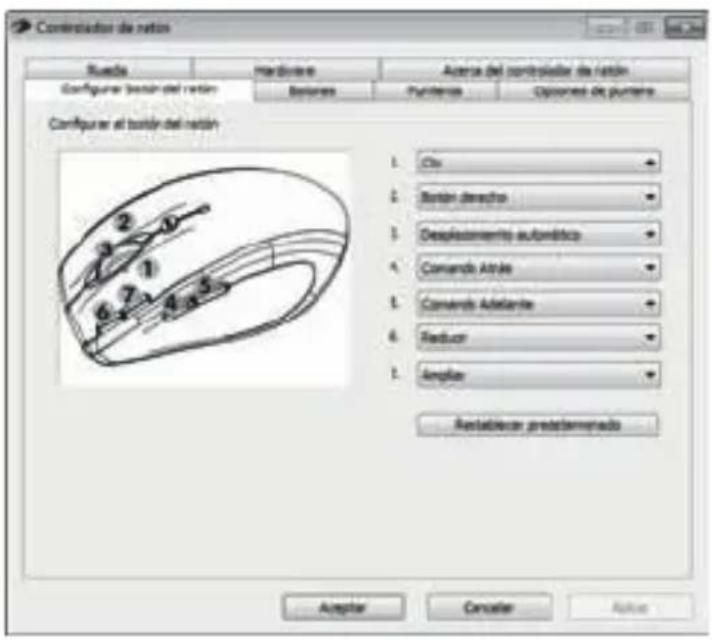 Component de rotón Rueda Hardware Aceras del controlador de rotón Configurar basin del rotón Basises Puntos Opciones de puntana Configurar al basin del rotón 1. Cis 2. Bosis derecho 3. Desplestamento autonático 4. Convers Atrale 5. Convers Adelante 6. Reducor 7. Amplia Antabiliar predelemerado Ampliar Canceler Active