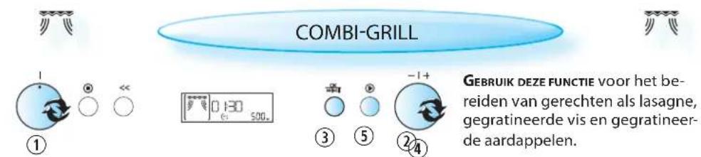 COMBI-GRILL GEBRUIK DEZE FUNCTIE voor het be- reiden van gerechten als lasagne, gegratineerde vis en gegratineer- de aardappelen.