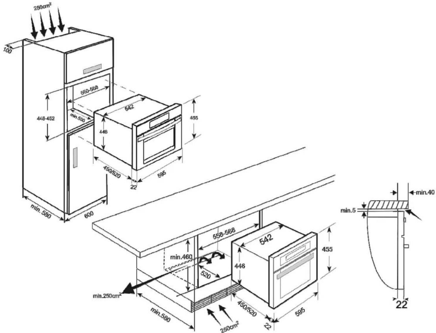 250cm² 100 448-452 650-568 min.590 542 446 450/520 22 595 min.580 600 558-568 min.460 520 446 542 455 min.5 min.40 min.250cm² min.580 250cm² 450/520 13 595 22