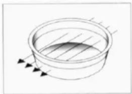 Simple line drawing of a circular container with internal lines and arrows indicating flow or movement (no text or symbols)