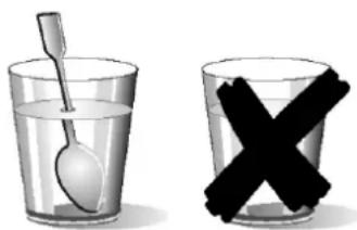 Two glass bowls: one with a spoon inside, the other with a black X symbol (no text or symbols present)