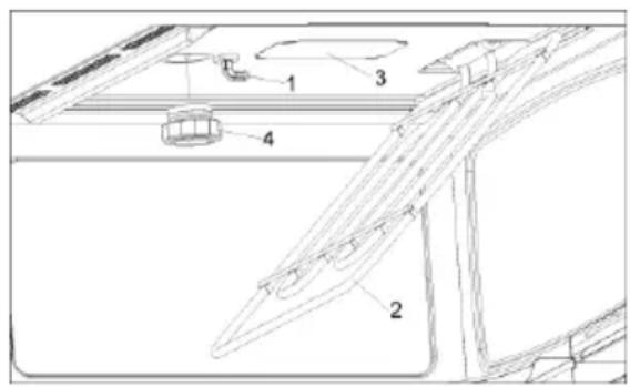 Technical diagram of a mechanical assembly with numbered components, likely a conveyor or cutting tool.