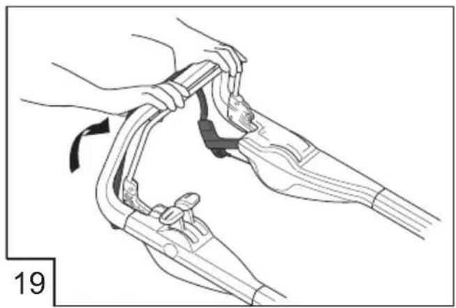 Line drawing of a mechanical clamp or bracket assembly with hands and a belt, no text or symbols present