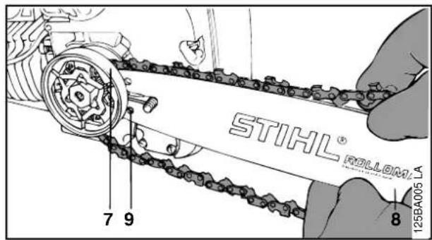 STIHL 009 - Mounting the Bar and Chain - 6