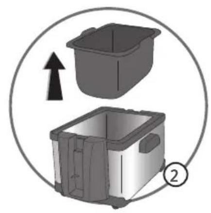 Two 3D plastic containers with an upward arrow, one larger and one smaller, enclosed in a circle (no text or symbols)