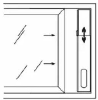 Diagram of a door with arrows indicating direction, no text or symbols present