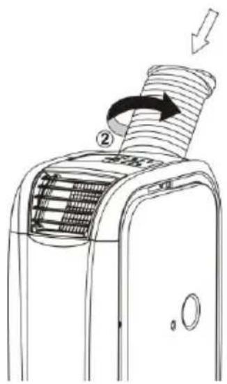 Diagram of a hair dryer with labeled parts and directional arrow indicating rotation or movement