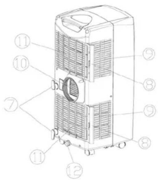 Technical diagram of a multi-tiered air conditioner unit with numbered components for identification.