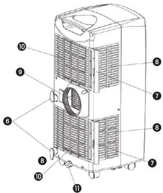Technical diagram of a multi-tiered air conditioner unit with numbered components for identification.