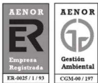 AENOR ER Empresa Registrada ER-0025 / 1 / 93 AENOR TG Gestión Ambiental CGM-00 / 197