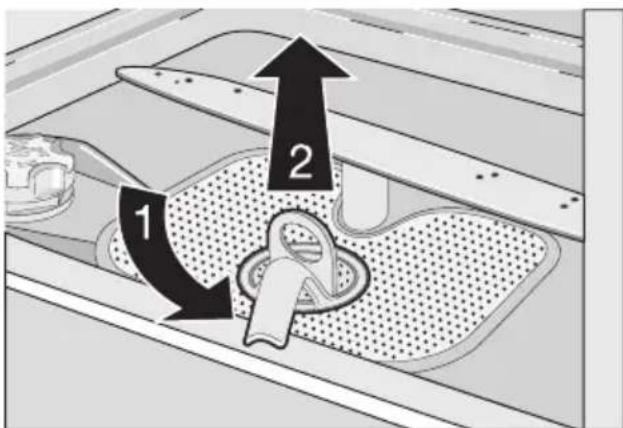 Diagram showing a mechanical or electrical component with labeled parts 1 and 2, indicating directional movement or assembly.
