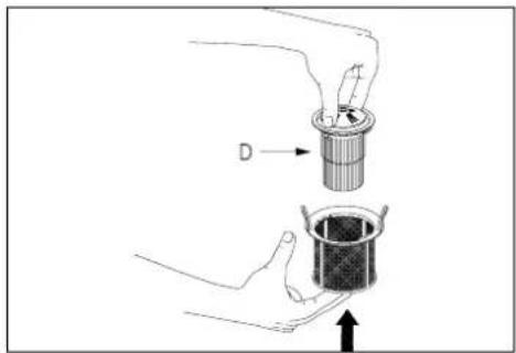 Diagram showing two hands performing a mechanical or electrical operation with labeled components and directional arrows