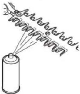 Diagram of a spray gun spraying liquid onto a cylindrical container (no text or symbols)