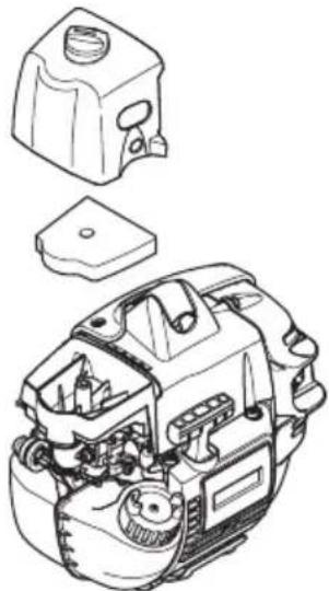Technical line drawing of an automotive engine bay with internal components (no text or labels)