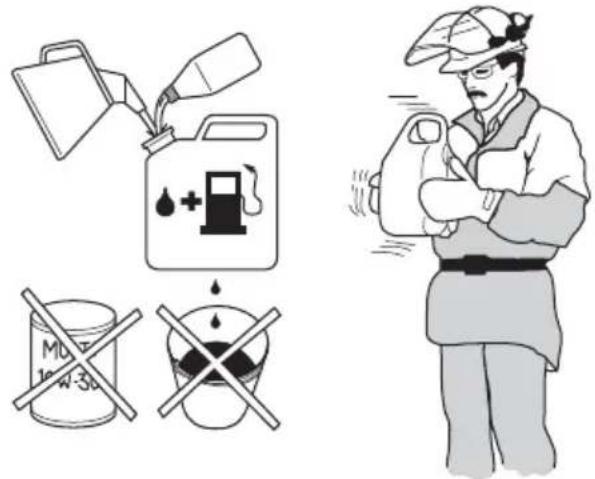 Illustration showing fuel and gas pollution with icons and symbols, including a worker carrying a bag and crossed-out pipes.