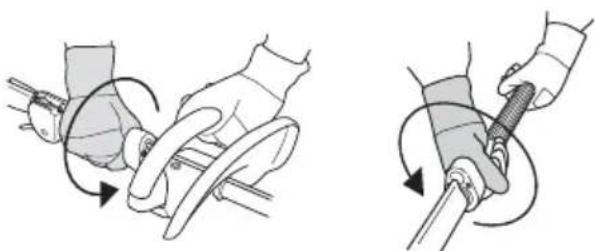 Two-step diagram showing hand positioning and tool manipulation (no text or symbols)