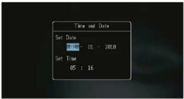 Time and Date Set Date 01 - 01 - 2010 Set Time 05 : 16