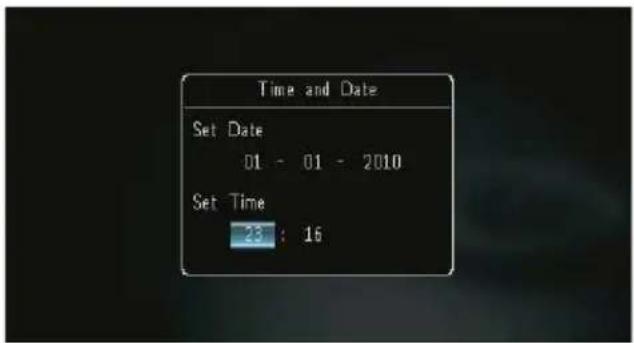 Time and Date Set Date 01 - 01 - 2010 Set Time 23 : 16