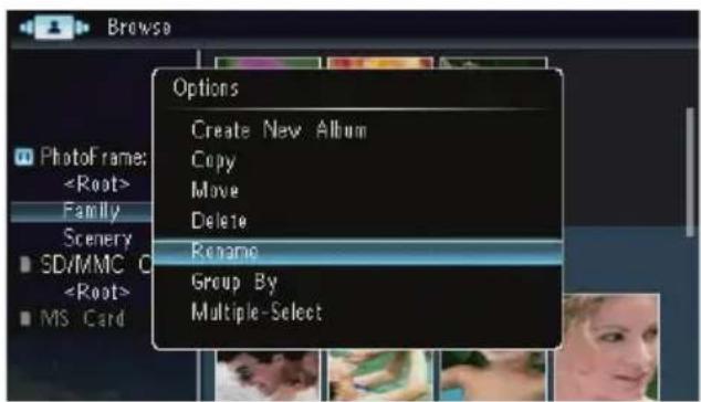 Browse Options Create New Album Copy Move Delete Rename Group By Multiple-Select