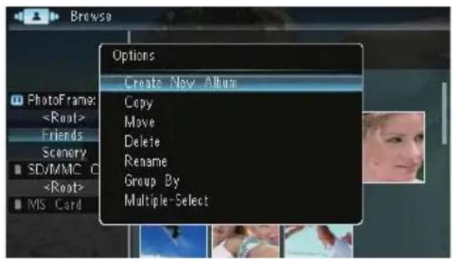 Browse Options Create New Album Copy Move Delete Rename Group By Multiple-Select