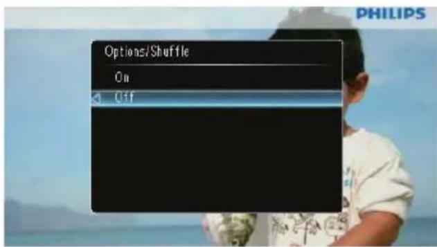 Options/Shuffle On Off