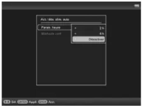 Act/dis.stim auto Param heure 2 h Méthode conf 4 h Directiver 0.0 50 (100) Appl 6000 Arm