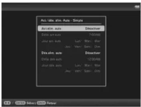 Acc./idle, slim. Auto - Simple Auto class: auto Déclain auto 7:00AM Jour aut: auto Lun' Man' Mer Jou' Ven' Sam' Dmp Déclain auto Déclain auto 12:00AM Jour dle: auto Lun' Man' Mer Jou' Ven' Sam' Dmp 8.4 / STOP Select OK/ Rebo