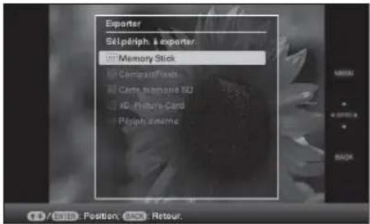 Exporter Sél périph. à exporter: ■ Memory Stick ■ Compress/Flash ■ Carte Immature 5D ■ 3D - Picture Card ■ Plastic Enzyme