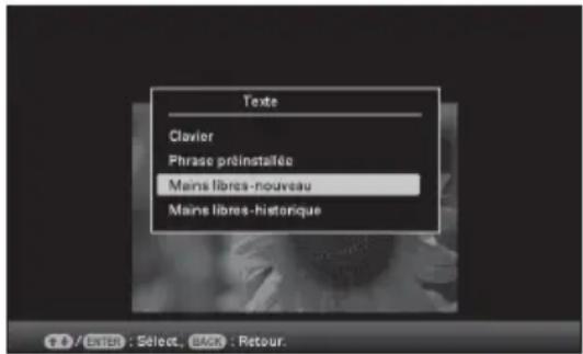 Texte Clavier Phrase préinstallation Mains libres-nouveau Mains libres-historique