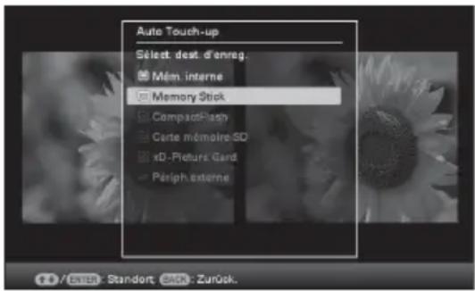 Auto Touch-up Sélect: dest d'enreg. Mém. interne Memory Stick CompactFlash Carte memôloire SD xD -Picture Gard Parligh externe