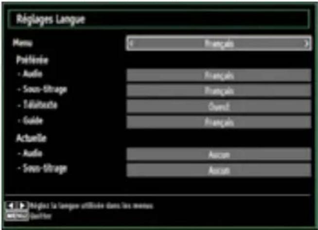 Réplages Langue Menu 0 Français Prélimée - Audio - Sous-titrage - Sabletrate - Guide Actuelle - Audio - Sous-titrage Français Français Overs2 Français Auxon Auxon Régétés la langue atténée dans les mesons authout dufferer