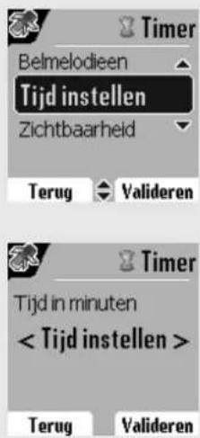 Timer Belmelodieen Tijd instellen Zichtbaarheid Terug Valideren Timer Tijd in minuten Terug Valideren