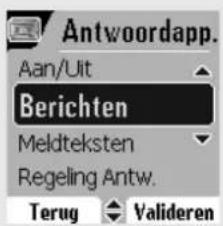Antwoordapp. Aan/Uit Berichten Meldteksten Regeling Antw. Terug Valideren